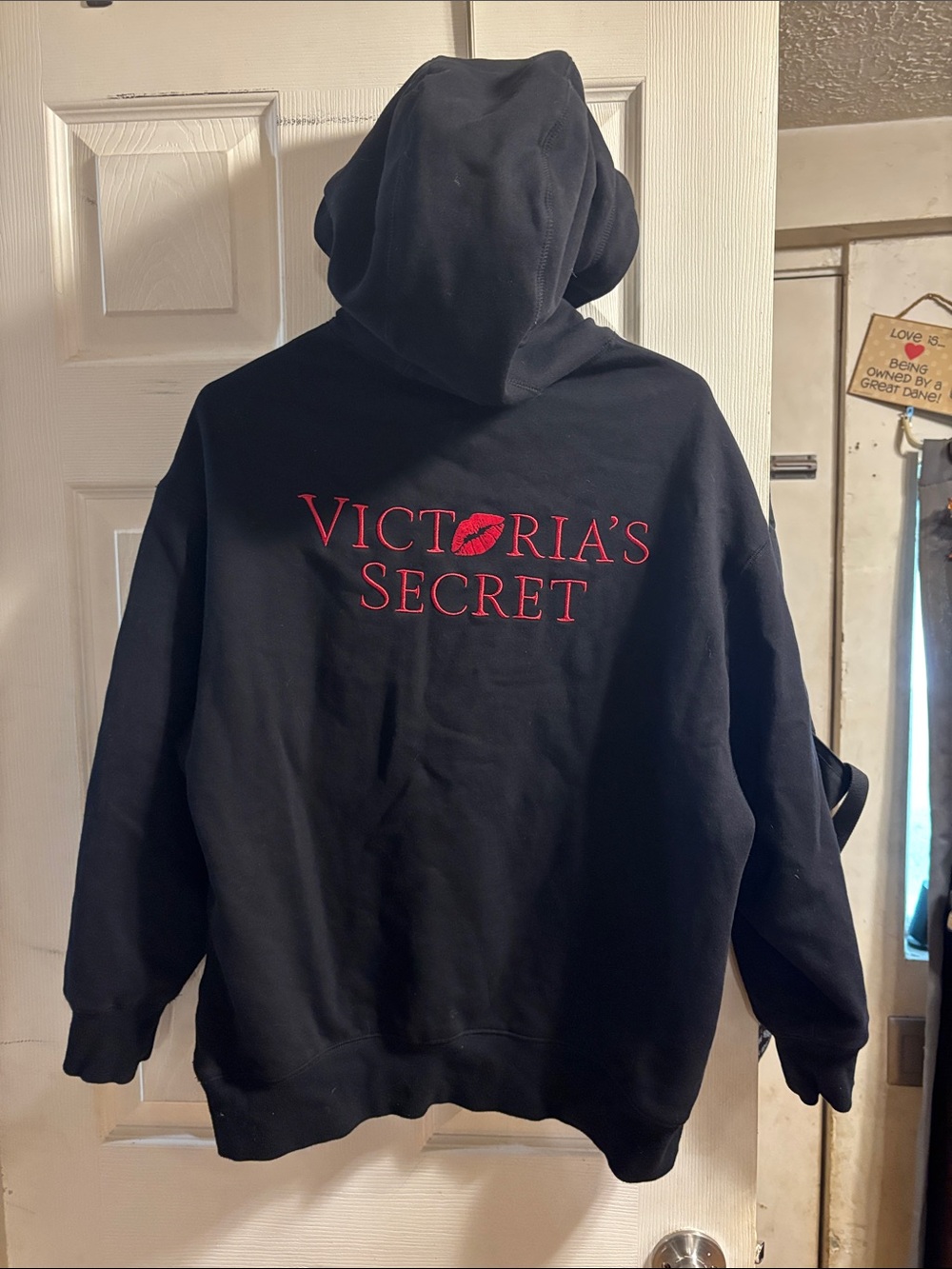 Victoria's Secret Black Hoodie with Red Lip Logo